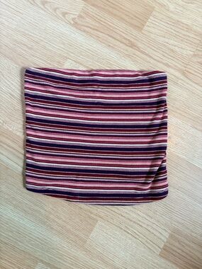 American Eagle Outfitters Pink and Black Striped Ribbed Tube Crop Top